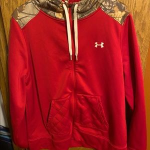 Red & Camo Under Armor zip up hoodie- XL , tags a little worn!
